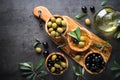 Black and green olives. Top view. Royalty Free Stock Photo