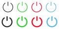 Black, green, red, blue power button icon set. On, off switch symbol. Sign energy vector Royalty Free Stock Photo