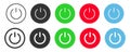 Black, green, red, blue power button icon set. On, off switch symbol. Sign energy vector Royalty Free Stock Photo