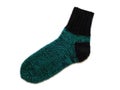 Black and green color striped isolated woolen sock Royalty Free Stock Photo