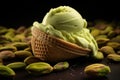 Black and Green Treat: An exquisite treat in black and green a scoop of pistachio ice cream on a stylish black surface Royalty Free Stock Photo