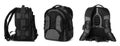 Black and grey backpack isolated on white, collage. Different sides Royalty Free Stock Photo
