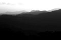 Black and grey mountain silhouette, nicaraguan coffee region near San Ramon, black and white blur image