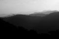 Black and grey mountain silhouette, nicaraguan coffee region near San Ramon, black and white blur image