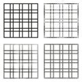 Black grid icon. Square pattern symbol. Geometric layout element. White background detail.