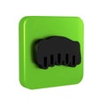 Black Grilled pork bbq ribs icon isolated on transparent background. Green square button.