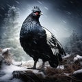 Black Grouse, Tetrao tetrix, lekking nice black bird in marshland, red cap head, animal in the nature forest habitat, Sweden