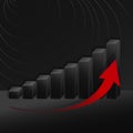 Black growing graph with red arrow