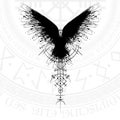 Black runic raven scandinavian symbol