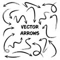 Black Grunge Hand Drawn Arrows Set on White Background. Arrow, Cursor Icon. Vector Pointers Collection. Back, Next Web Royalty Free Stock Photo