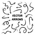 Black Grunge Hand Drawn Arrows Set on White Background. Arrow, Cursor Icon. Vector Pointers Collection. Back, Next Web Royalty Free Stock Photo
