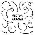 Black Grunge Hand Drawn Arrows Set on White Background. Arrow, Cursor Icon. Vector Pointers Collection. Back, Next Web Royalty Free Stock Photo