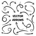 Black Grunge Hand Drawn Arrows Set on White Background. Arrow, Cursor Icon. Vector Pointers Collection. Back, Next Web Royalty Free Stock Photo