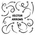 Black Grunge Hand Drawn Arrows Set on White Background. Arrow, Cursor Icon. Vector Pointers Collection. Back, Next Web Royalty Free Stock Photo