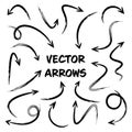 Black Grunge Hand Drawn Arrows Set on White Background. Arrow, Cursor Icon. Vector Pointers Collection. Back, Next Web Royalty Free Stock Photo