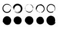 Black grunge round shapes. Brush strokes frames elements, frames for design. Vector isolated on background. Royalty Free Stock Photo