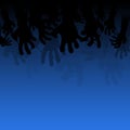 Zombie grunge hands silhouettes blue background