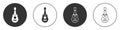 Black Guitar icon isolated on white background. Acoustic guitar. String musical instrument. Circle button. Vector Royalty Free Stock Photo