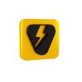 Black Guitar pick icon isolated on transparent background. Musical instrument. Yellow square button.