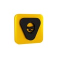 Black Guitar pick icon isolated on transparent background. Musical instrument. Yellow square button.