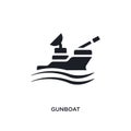 black gunboat isolated vector icon. simple element illustration from nautical concept vector icons. gunboat editable logo symbol