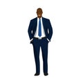 Black guy is a businessman in a business suit. Vector illustration of a successful person in a cartoon style