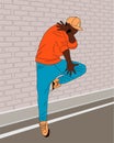 Black guy dancer hip hop, breakdance vector. Royalty Free Stock Photo