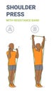 Black Guy Doing Shoulder Press Home Exercise with Resistance Band Guidance. Exercise with Loop. Royalty Free Stock Photo