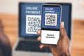 Black guy paying for goods and services online, qr code Royalty Free Stock Photo