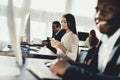 A black guy works in a call center. Royalty Free Stock Photo