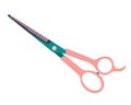 Black hairdressing scissors for cutting hair in the salon. A stylist`s tool. Vector icon on white background