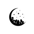 Black half moon with stars and forest. Magic, fantasy, legends, nature