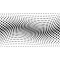 Black halftone bilinear horizontal gradient line of dots in diagonal arrangement on white background. Retro abstract