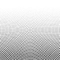 Black halftone horizontal gradient of dots in radial arrangement. Vector illustration