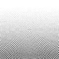 Black halftone horizontal gradient of dots in radial arrangement. Vector illustration