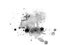 Black, halftone spotted ink splash , splatter design element, isolated backgroound