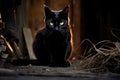 black halloween cat. mysterious gaze.