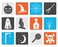 Black halloween icon pack with bat, pumpkin, witch, ghost, hat