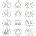 Black halloween logo set of pumpkin. Stiker pack of 4 jack o lanterns. Eps 10 vector halloween logo.