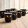 Neo-geo Minimalism Owl Mug Set - Dark Black And Orange