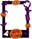 Black halloween photo frame poster with pumpkins, bats, spider and ghosts. Photoboth concept Royalty Free Stock Photo