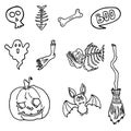 Black Halloween set objects on white background ghost, bat, pumpkin etc Royalty Free Stock Photo
