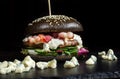 Black hamburger made from beef, with dor-blu-2