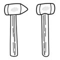 Black hammer outline icon, linear style icon, isolated on white. Symbol, logo illustration. Carpenter hammer. Repair tool. Vector