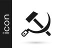 Black Hammer and sickle USSR icon isolated on white background. Symbol Soviet Union. Vector Royalty Free Stock Photo