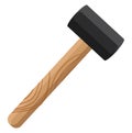 Black hammer with wooden handle, icon