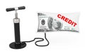 Black Hand Air Pump Inflates US Dollars Balloon with Credit Sign
