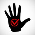 Black hand and check list button icon vector concept. Check mark