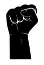 Black hand clenched into a fist. Symbol of strength, the protest movement, the struggle for rights and freedoms. Black and white