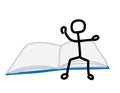 Doodle stickfigure sitting on open books